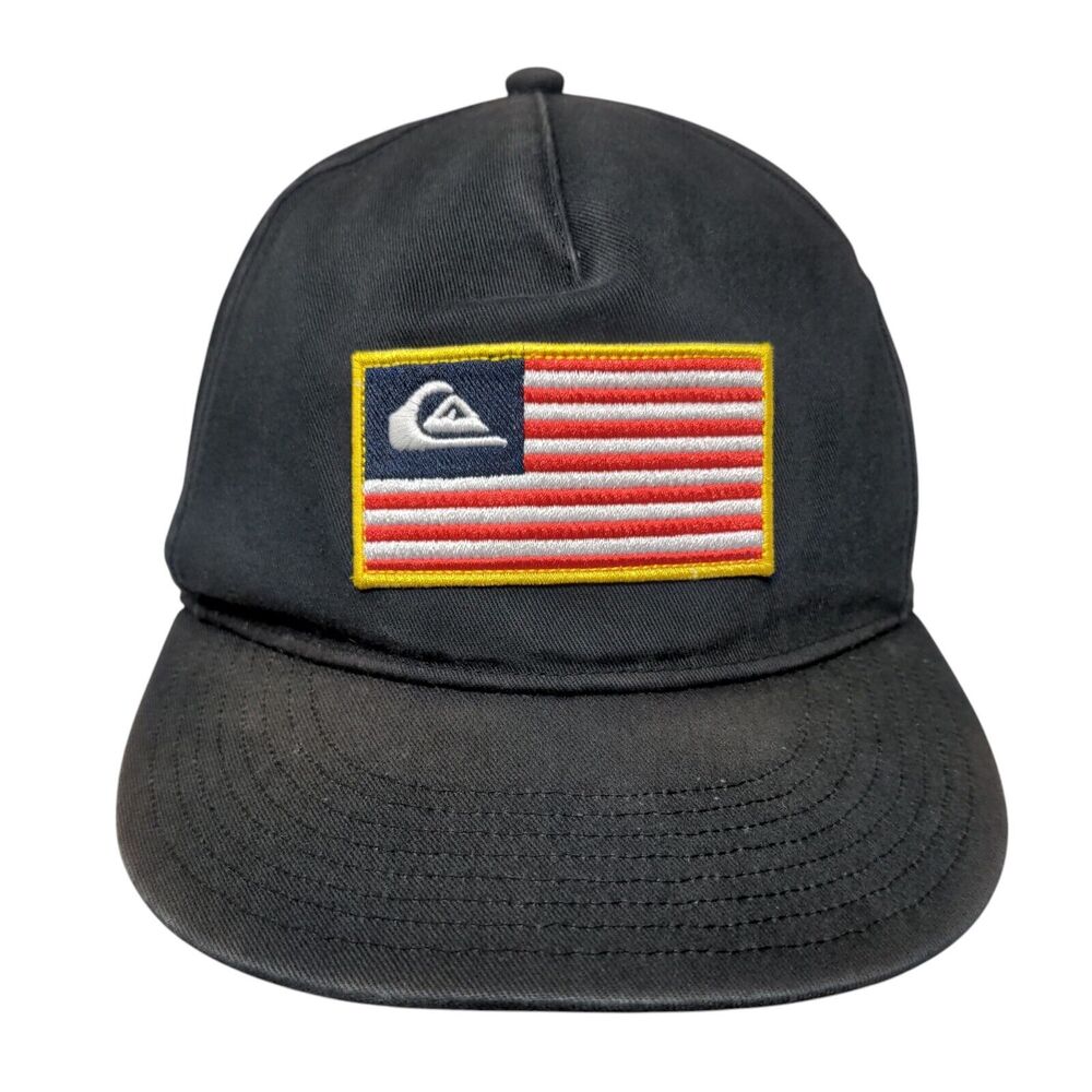 Quiksilver Flag Patch Snapback Hat Black Osfm Adj… - image 1